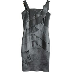 Chicas Cocktail Dress Womens Large Silver Excellent Metallic Tiered Bandage 5010